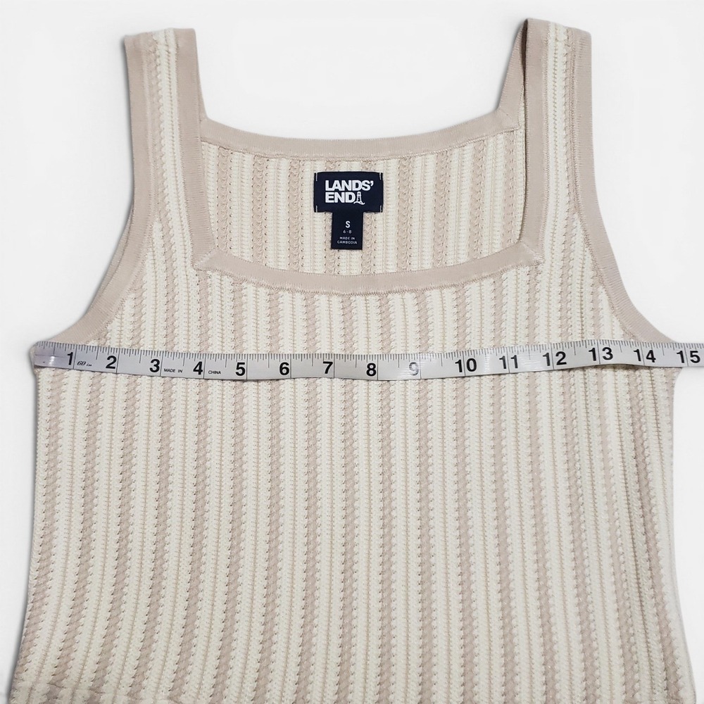 Lands End Womens Beige Striped Fit & Flare Knit Rib Texture Dress Oatmeal Sm 4-6 - Picture 8 of 10